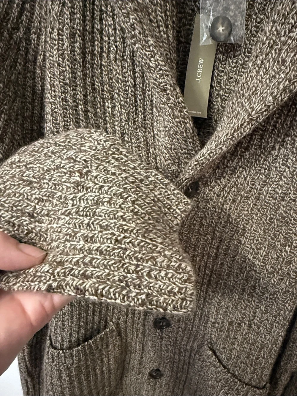 J.Crew Rugged Merino Wool-Blend Cardigan Sweater Marled Hazelnut Brown M